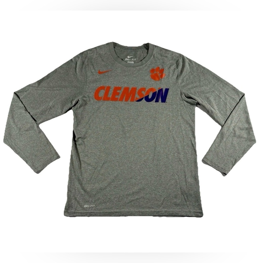 Nike Clemson Tigers NCAA Dri-Fit Athletic Grey Long Sleeve Shirt Medium